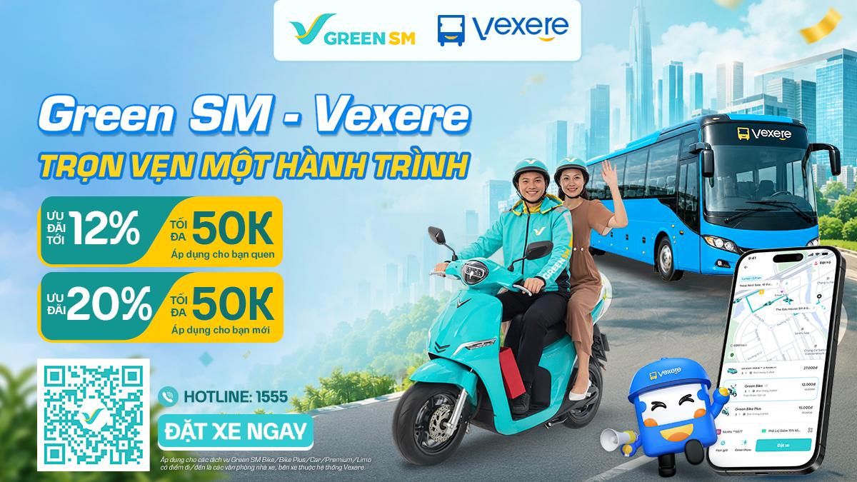 Green SM hợp tác cùng Vexere - Ưu đãi di chuyển đến bến xe lên đến 20%