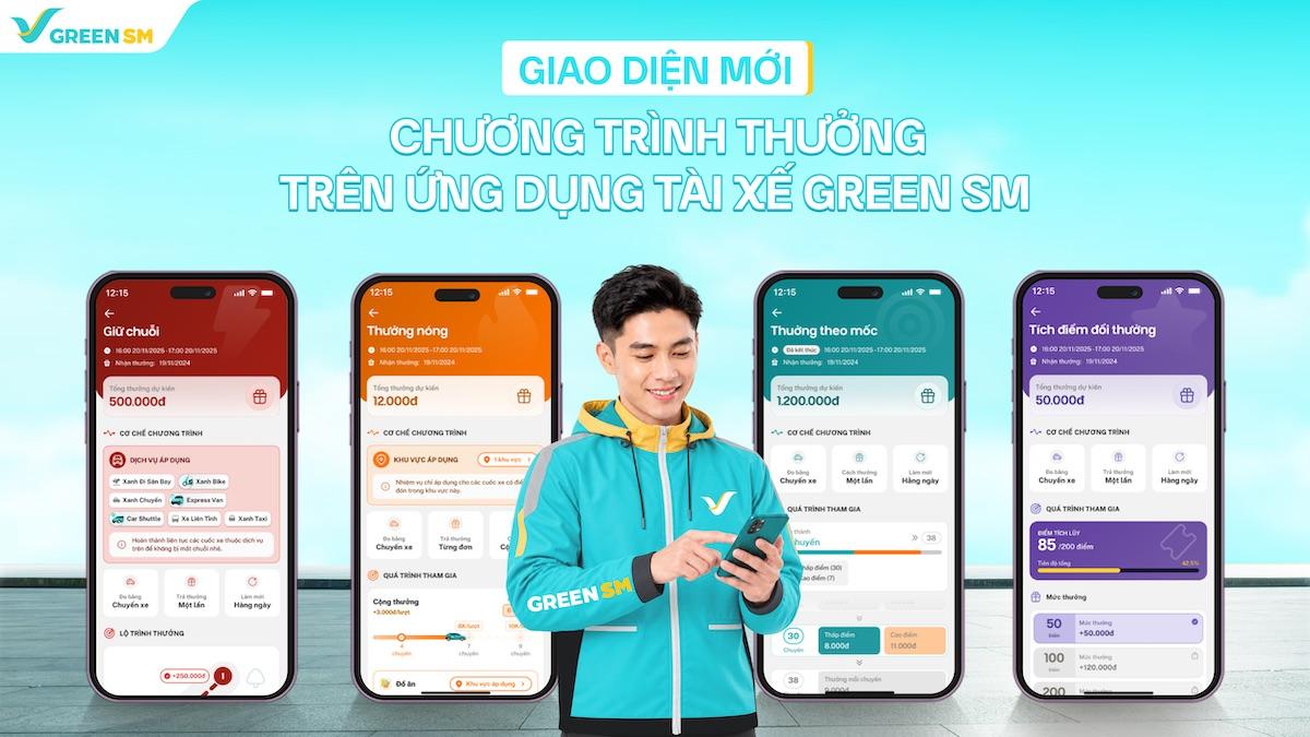 Khám phá giao diện mới của chương trình thưởng trên ứng dụng tài xế Green SM